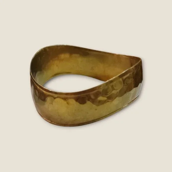 Handcrafted Brass Hammered Bangle Bracelet Unique Design 2.75" Inside Diameter 1 - Picture 4 of 5